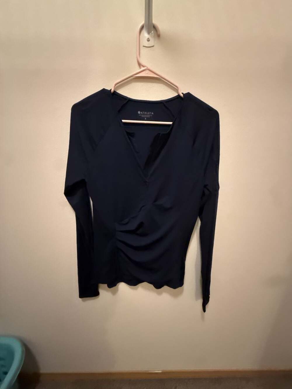 Athleta Long Sleeve V-Neck Wrap Top with Thumbholes and Back Pocket